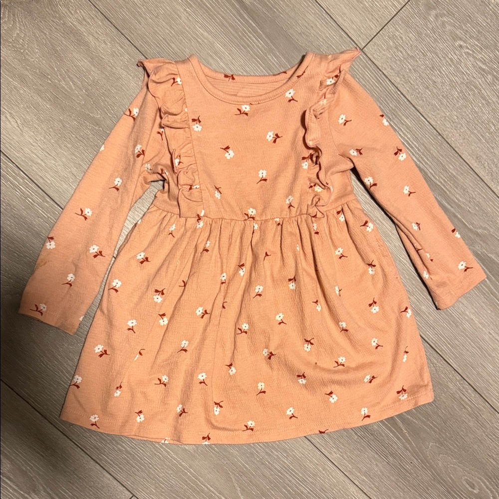 Charming Coral Kids Dress with Floral Design 2T